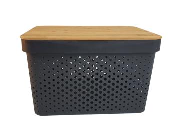 Aufbewahrungsbox mit Bambusdeckel & Lochmuster 17L - 2 Farben -